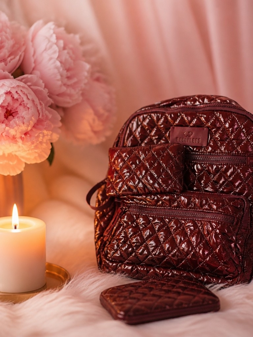 Quilted Burgundy Women’s Backpack & Wallet